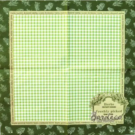 Serwetka do decoupage zielona kratka i ziółka  33x33 CLAYRE@EEF Unikat